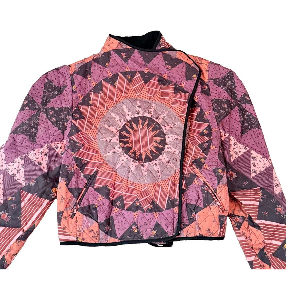 Free People Camile Quilted Cropped Patchwork Jacket Boho S EUC RARE** - Picture 3 of 6